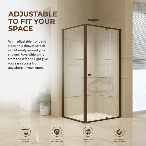 Semi-Frameless Shower Screen – Dust Brown, Front: (82~90)x195cm, Side: (77~80)x195cm