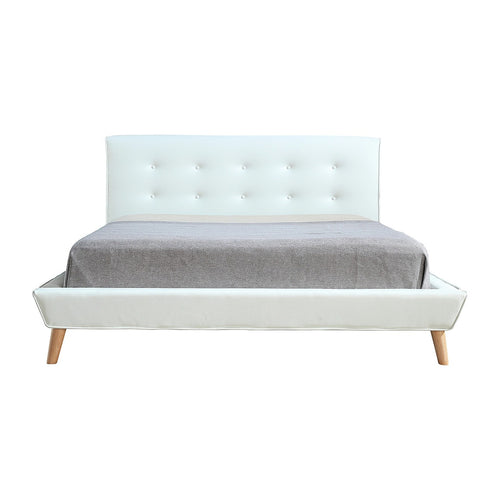 Queen PU Leather Deluxe Bed Frame - White