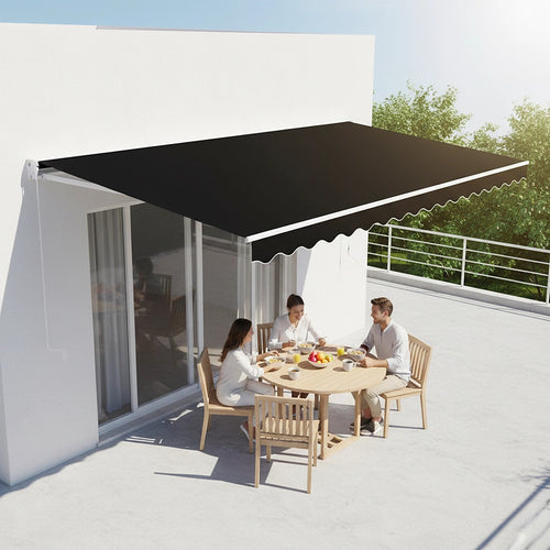 Outdoor Awning Black - 3x2.5m Retractable Sunshade