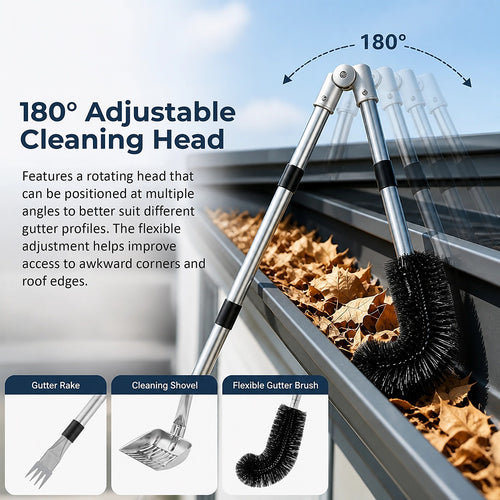 4M Telescopic Gutter Cleaning Tool Kit with Brush, Rake & Pole