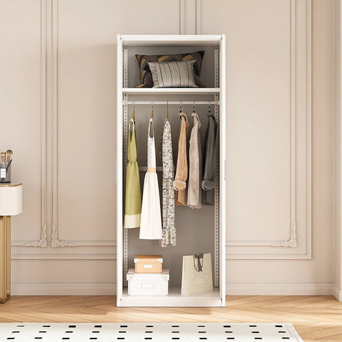 80x200cm 2-Door White Steel Hanging Wardrobe with White Handle Storage Cabinet