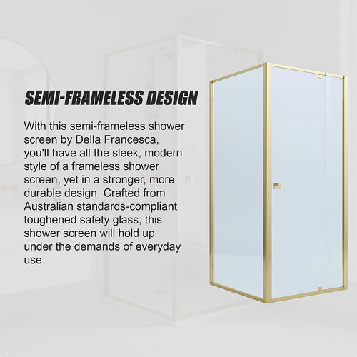 Adjustable Semi Frameless Shower Screen Front: (82~90)x195cm with Gold Hardware and Side: (98~101)x195cm