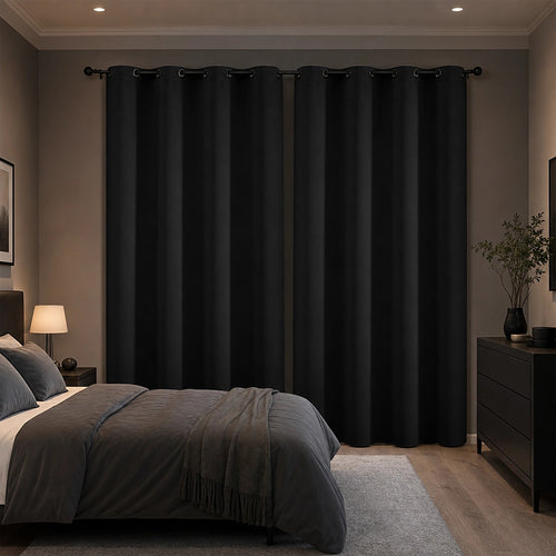 Black 2X Blockout Curtains – Blackout Window Draperies Pair with Eyelets for Bedroom 132x244cm