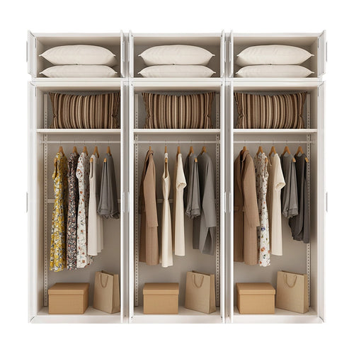 240x240cm 6-Door White Steel Hanging Wardrobe with White Handle Storage Cabinet