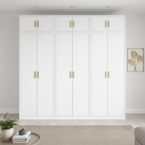 240x240cm 6-Door White Steel Shelf Wardrobe with Gold Handle Storage Cabinet