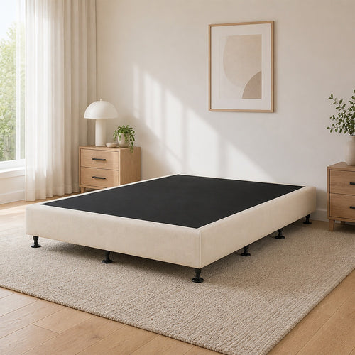 Queen Slatted Ensemble Bed Base - Sand Linen Breathable Cover