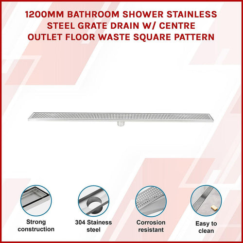120cm Bathroom Shower Stainless Steel Grate Drain w/ Centre outlet Floor Waste