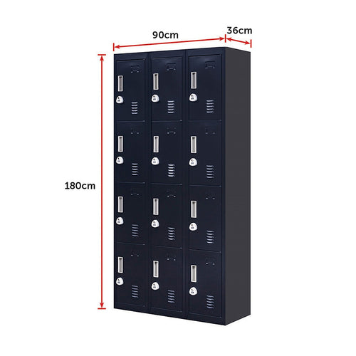 12-Door Locker – Black with 3-Digit Combination Lock | Secure Storage for Office, Gym or School Use