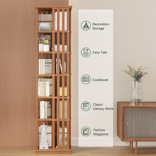 360 Rotating Bookshelf Bamboo Storage Display Rack Shelving in Dark Wood