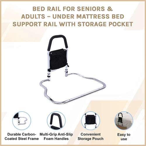 Under-Mattress Bed Rail – Stainless Steel with Storage Pocket