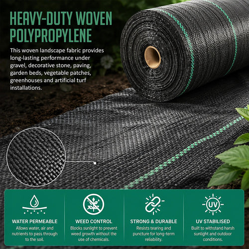 1.83 × 91.44m Premium Heavy Duty Weed Mat Woven Weed Barrier Landscape Fabric Ground Cover