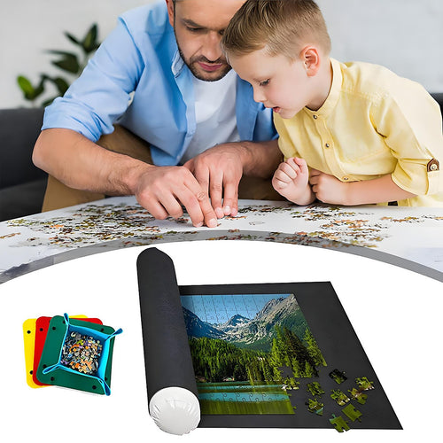 1500pc Jigsaw Puzzle Mat – Roll-Up Fabric Puzzle Saver with Storage Strap
