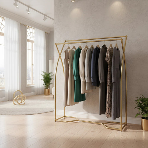 Commercial Clothing Garment Rack – Retail Shop Display Stand in Gold