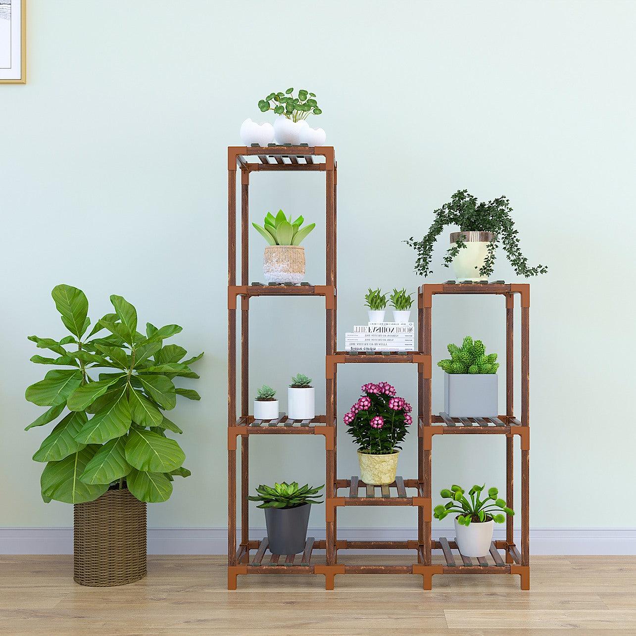 plants rack design Indoor Outdoor Garden Plant Stand Planter Flower Pot Shelf Wooden Shelving  - 9 Shelves