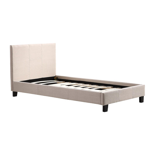 Single Size Bed Frame with Headboard – Beige Linen Fabric