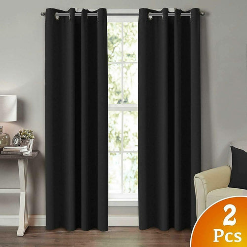 Black 2X Blockout Curtains Blackout Window Curtain Draperies Pair Eyelet for Bedroom 132 x 244cm