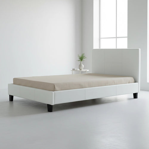 King Single Size Bed Frame with Headboard – White PU Leather