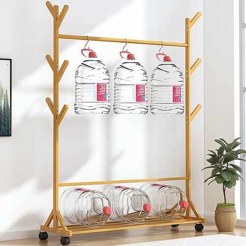 Portable Clothes Rack Coat & Garment Stand – Bamboo Rail Hanger Closet Airer in Wood