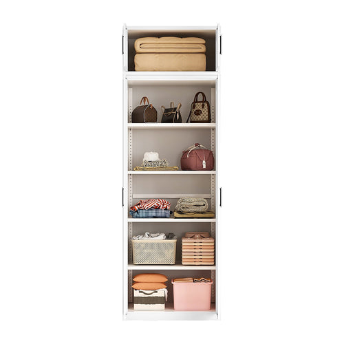80x240cm 2-Door White Steel Shelf Wardrobe with Black Handle Storage Cabinet