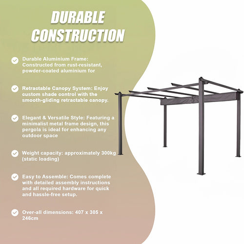 3x4M Aluminium Pergola Marquee with Retractable Roof – Outdoor Garden Patio Canopy Shelter