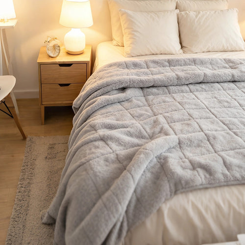 10kg Teddy Fleece Weighted Blanket 150 x 200cm Ultra Soft Sherpa Heavy Blanket Grey for Bed, Sofa & Home Comfort