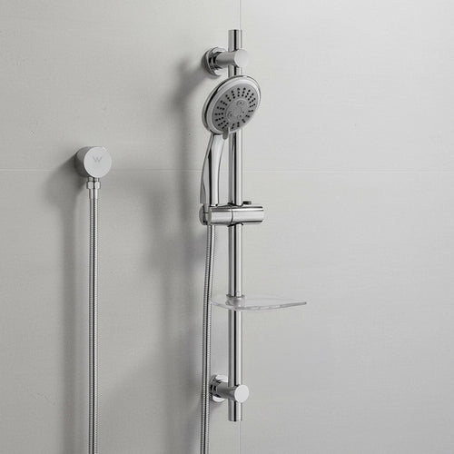 Chrome Hand Held Shower Rail Set with Soap Dish – Modern Bathroom Fixture
