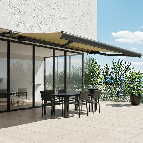 Heavy Duty Full Cassette Retractable Awning: Motorised 4x3m Beige Sunshade