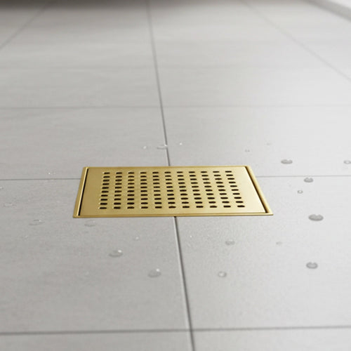 15 x 15cm Square Shower Drain with Grid Pattern Grate – Brushed Gold Stainless Steel