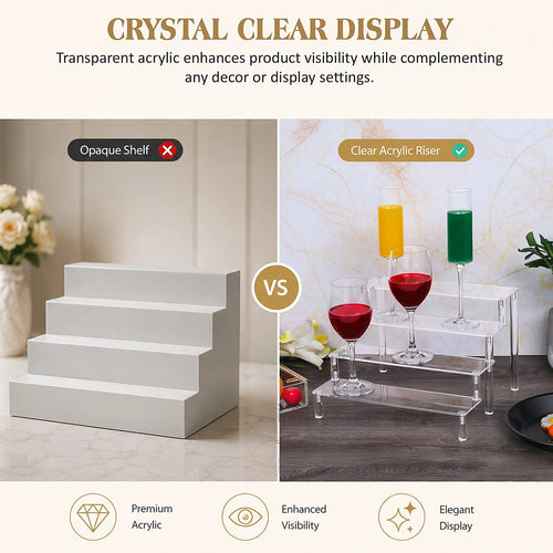 4 Tier Acrylic Display Riser Stand Clear Perfume Organiser Shelf for Cupcakes, Figures, Collectibles & Retail Displays