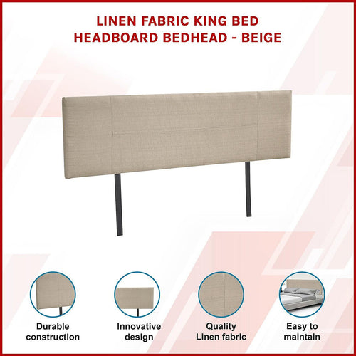 King Beige Linen Fabric Bed Headboard Bedhead