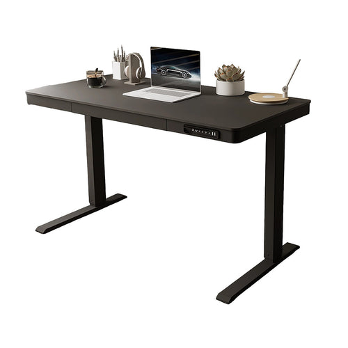 Electric Standing Desk 120x60cm Black Glass with Drawer & Wireless Charger
