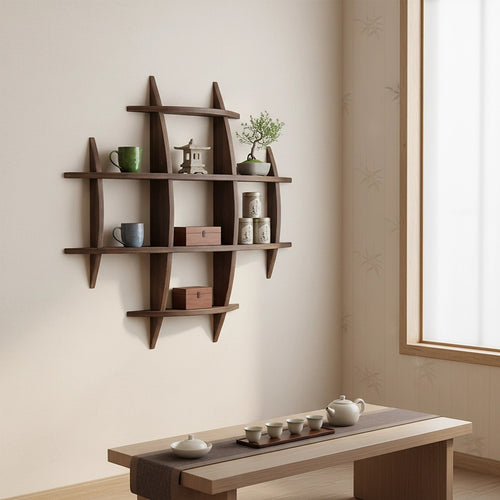 90x90cm Solid Wood Wall Mounted Display Shelf in Antique Style for Home Décor