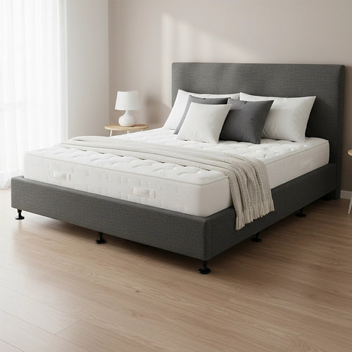 King Slatted Ensemble Bed Base - Graphite Linen Breathable Cover