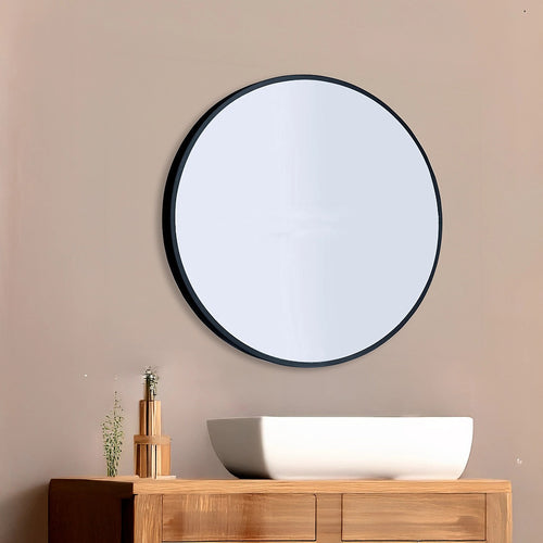 90cm Round Wall Mirror Bathroom Makeup Mirror by Della Francesca - Black