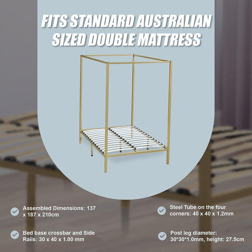 4 Four Poster Double Bed Frame - Gold