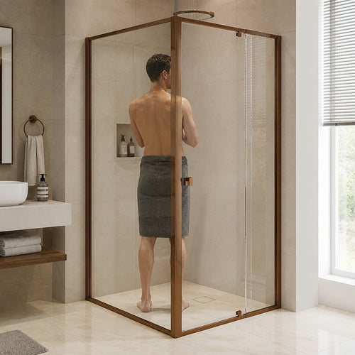 Semi-Frameless Shower Screen – Dust Brown, Front: (98~106)x195cm, Side: (98~101)x195cm