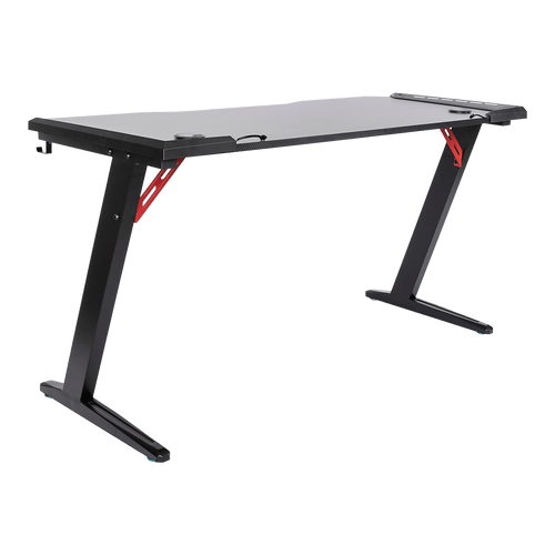 LED Gaming Desk Computer Table with Cup Holder Headphone Hook Cable Hole