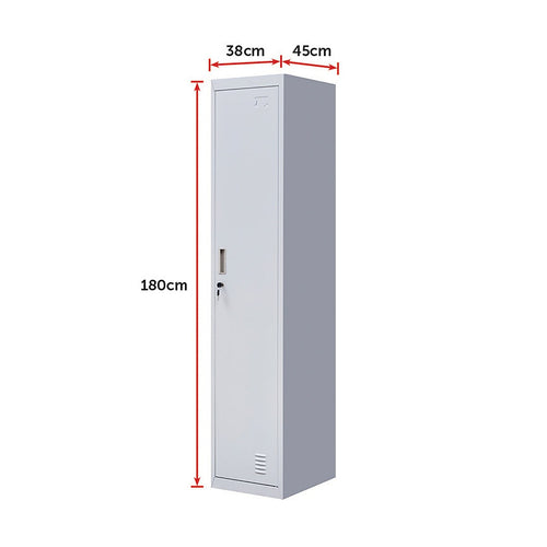 Lockable 1-Door Grey Locker for Home or Office - Standard Lock with 2 Keys