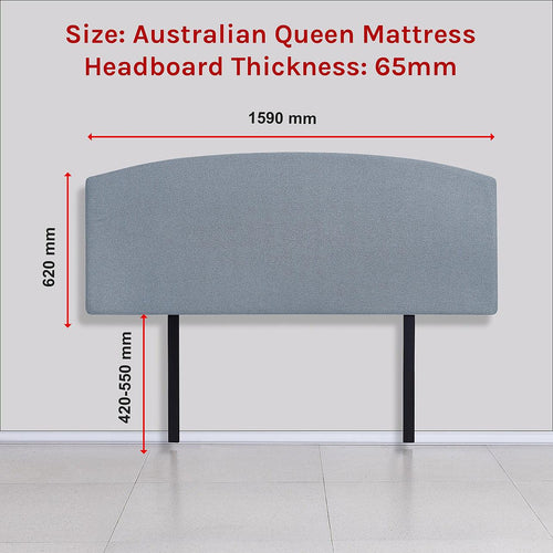 Linen Fabric Curved Queen Bed Deluxe Headboard Bedhead Berlin Blue 