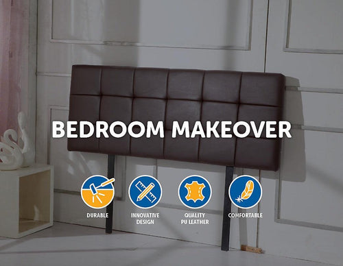 Double PU Leather Bed Deluxe Headboard Bedhead - Brown