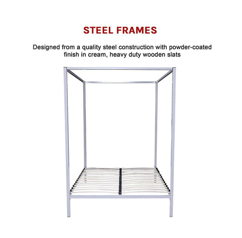 4 Four Poster Queen Bed Frame - Cream