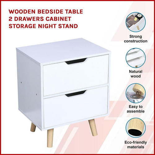 Wooden Bedside Table 2-Drawer Cabinet Storage Night Stand