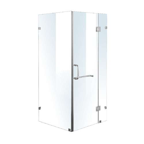 100 x 100cm Frameless 10mm Glass Shower Screen By Della Francesca CHROME Hardware, ROUND Handle