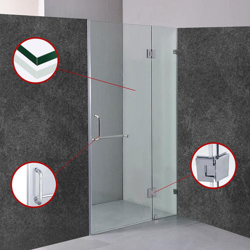 110 x 200cm Wall to Wall Frameless Shower Screen in CHROME Hardware, ROUND Handle