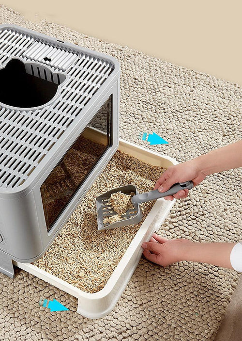 Jumbo Hooded Cat Litter Box Tray Pet Kitty Toilet for Large Cats w Hair Grooming