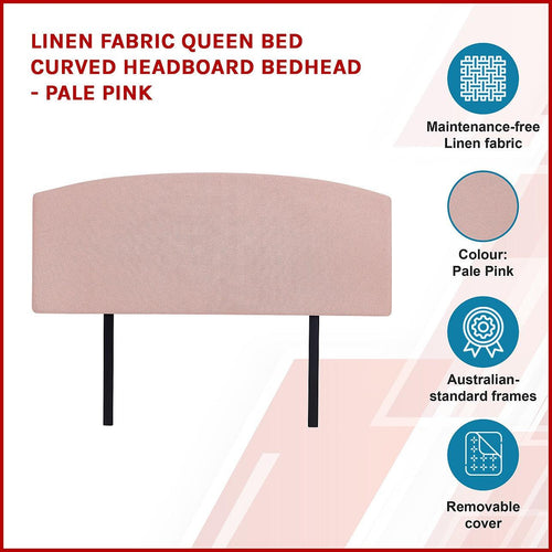 Curved Queen Bed Deluxe Headboard Bedhead Linen Fabric Pale Pink 