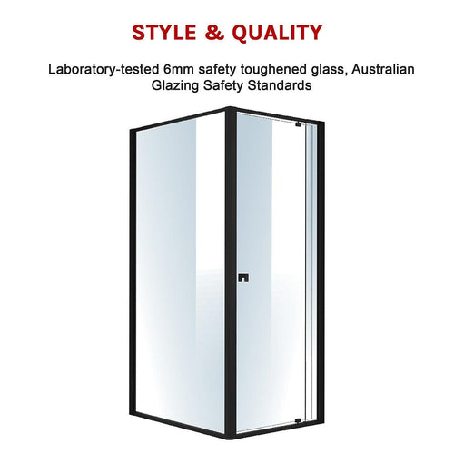 Front: (74~82) x 195cm Adjustable Semi Frameless Shower Screen in Black Side: (98~101) x 195cm