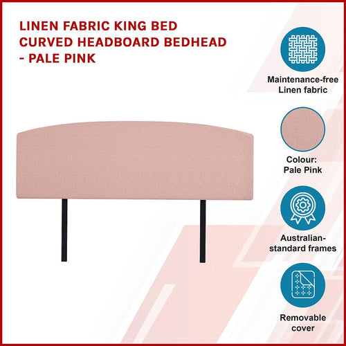 Linen Fabric Curved King Bed Deluxe Headboard Bedhead Pale Pink 