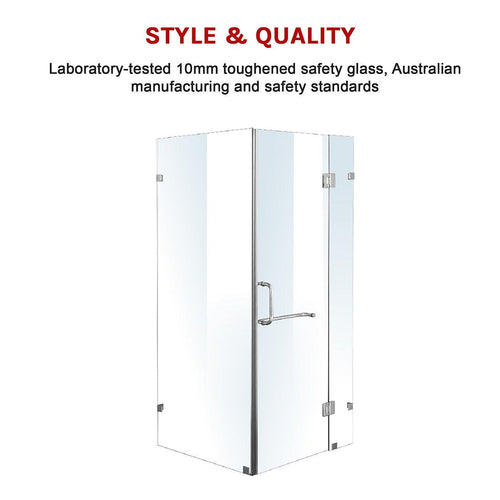 110 x 100cm Frameless 10mm Glass Shower Screen By Della Francesca CHROME Hardware, ROUND Handle