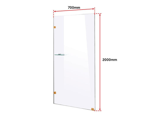 70 x 200cm Frameless 10mm Safety Glass Shower Screen Gold Finish